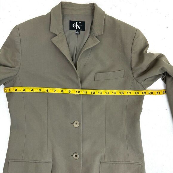 Calvin Klein Wool Jacket Coat Sz 6 Taupe 3 Button Single Breasted Lined Woman’s - Picture 11 of 16